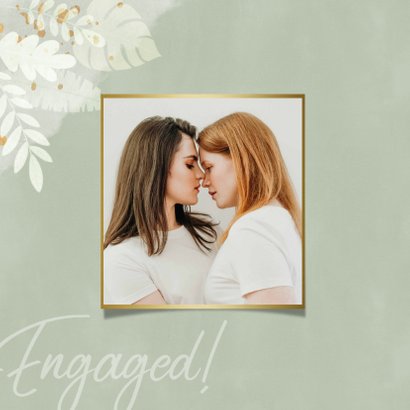 Hippe verlovingskaart junglebladeren, waterverf 'Engaged!' 2