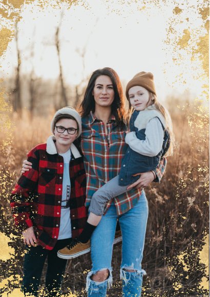 Hippe Weihnachtskarte mit großem Foto und goldenem Rahmen 2