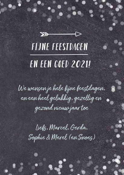 Hipper zwart witte confetti kerstkaart met eigen foto 3