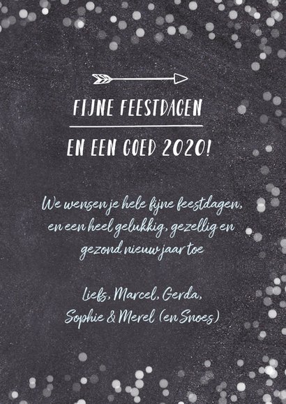 Hipper zwart witte confetti kerstkaart met eigen foto 3