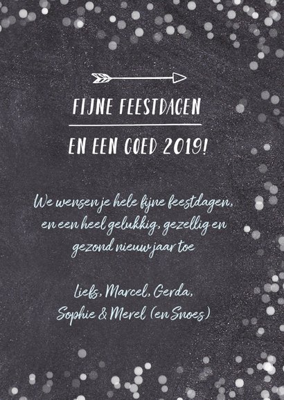 Hipper zwart witte confetti kerstkaart met eigen foto 3