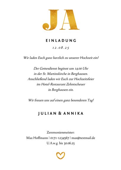 Hochzeitseinladung Goldakzente Fotos A6 3