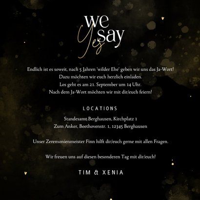 Hochzeitseinladung 'We say yes' schwarz-gold 3