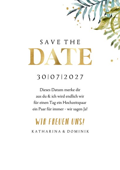 Hochzeitskarte Karte Save-the-Date Botanik & Gold 3