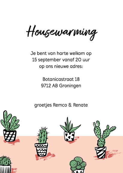 Housewarming uitnodiging gezellige cactus plantjes 3
