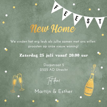 Housewarming uitnodiging groen foto goudlook 3