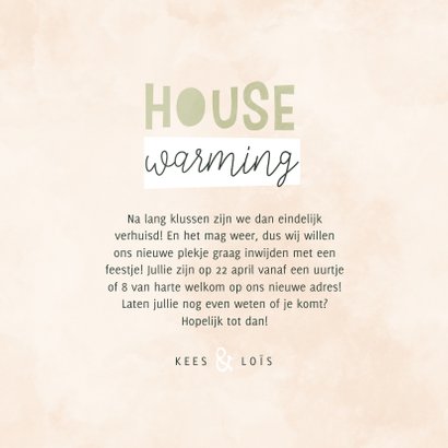 Housewarming uitnodiging met verhuisdoos en plantjes 3