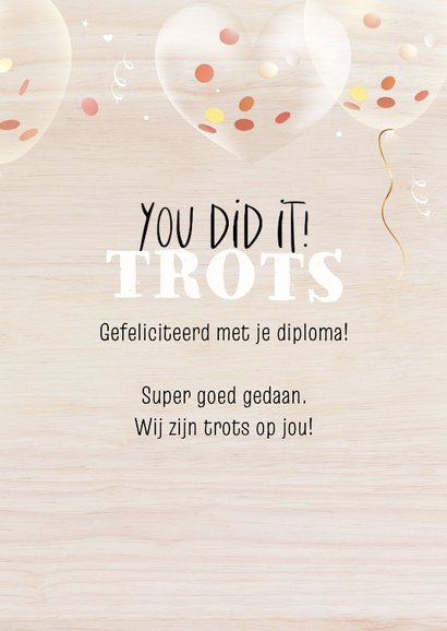 Houtlook geslaagd kaart confetti 3d ballonnen en eigen foto 3