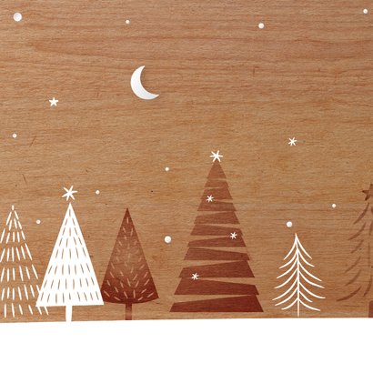 Houtlook kerstkaart stijlvol artistiek getekende kerstbomen 2