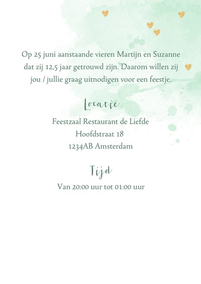 Huwelijksjubileum aquarel hartjes goudlook 3