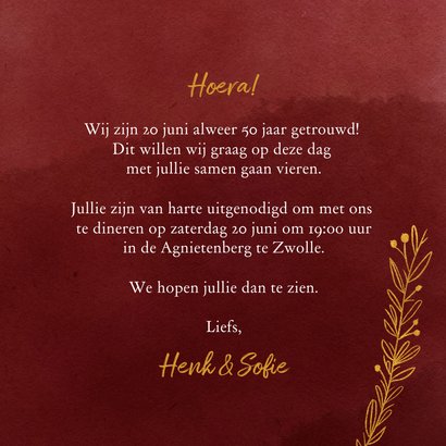 Huwelijksjubileum bordeaux waterverf en goudlook 3