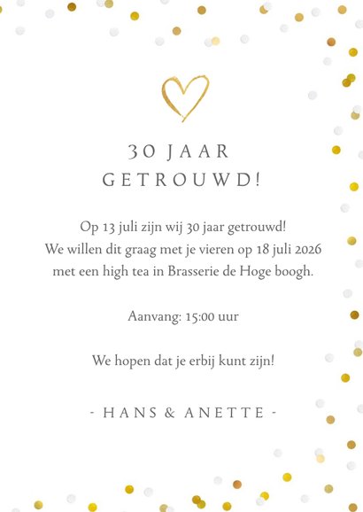 Huwelijksjubileum uitnodiging champagne glazen en confetti  3