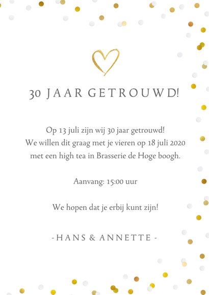 Huwelijksjubileum uitnodiging champagne glazen en confetti 3