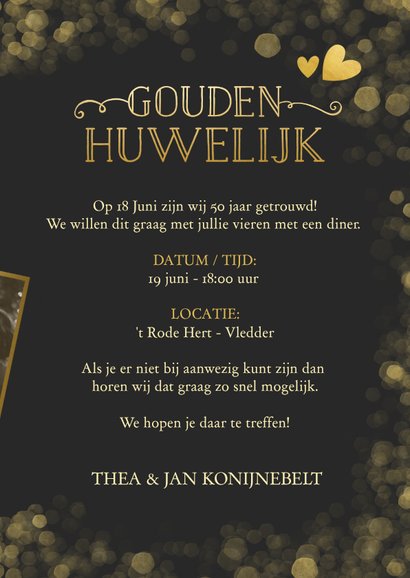 Huwelijksjubileum uitnodiging gouden huwelijk confetti 3