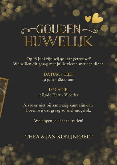 Huwelijksjubileum uitnodiging gouden huwelijk confetti 3