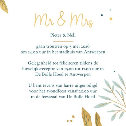 Huwelijksuitnodiging met botanische elementen 3