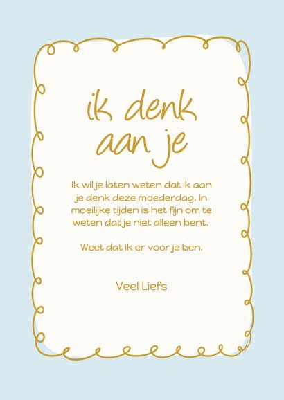 Ik denk aan je kaartje voor moederdag met blauw bloemetje 3