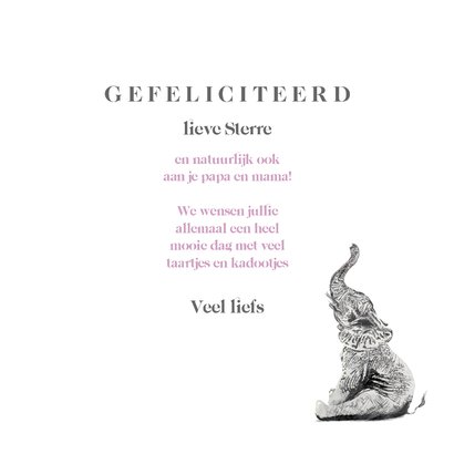Illustratie kaartje met Olifant - Hoera 2 jaar 3
