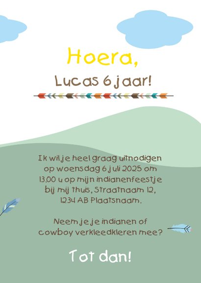 Indianen kinderfeestje uitnodiging 3