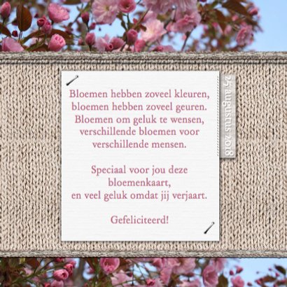 Jarig bloemen en naamkaartje d 3