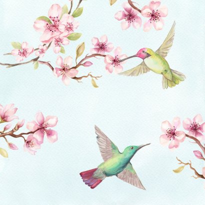 Jarigkaart kersenbloesem met kolibri 2