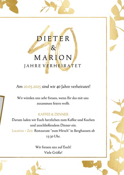 Jubiläumskarte zum 40. Hochzeitstag mit | Kaartje2go