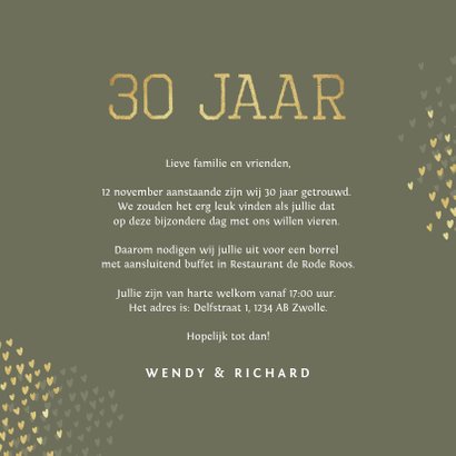 Jubileum 30 jaar uitnodiging goud hartjes 3