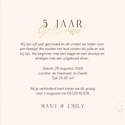 Jubileum 5 jaar getrouwd houtlook goud twee foto's 3