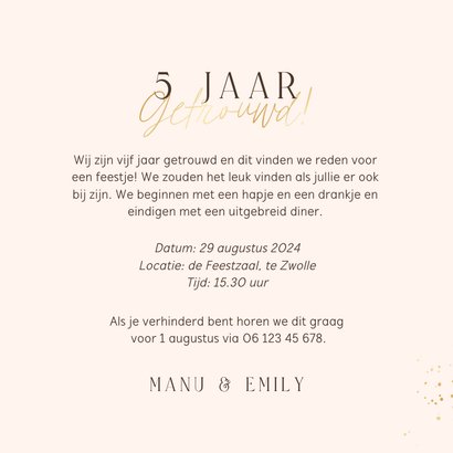 Jubileum 5 jaar getrouwd houtlook goud twee foto's 3