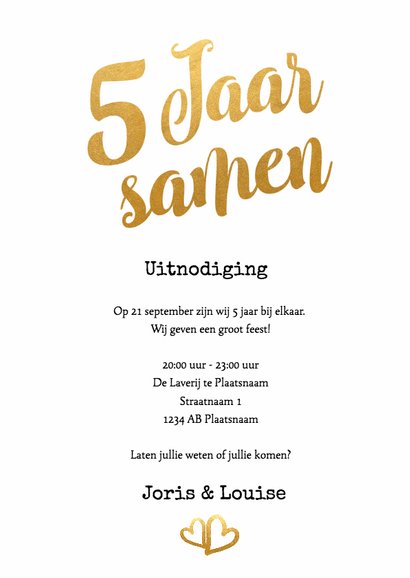 Jubileum 5 jaar goud - Jubileumkaarten | Kaartje2go