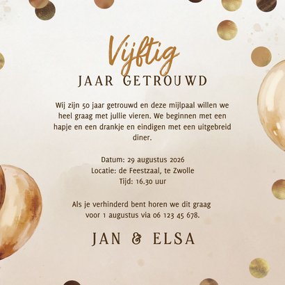 Jubileum 50 jaar getrouwd ballonnen confetti beige 3