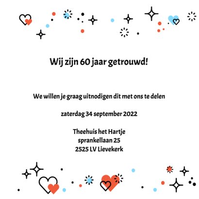 Jubileum 60 Jaar getrouwd, uitnodiging met hart ME 3