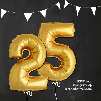 Uitnodiging jubileum ballonnen goud 25 2