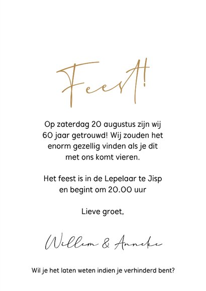 Jubileum feest 60 jaar uitnodiging getrouwd verf 3