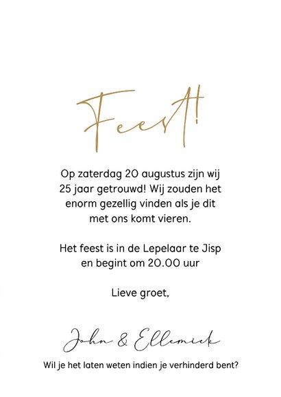 Jubileum feest uitnodiging 25 jaar getrouwd verf 3