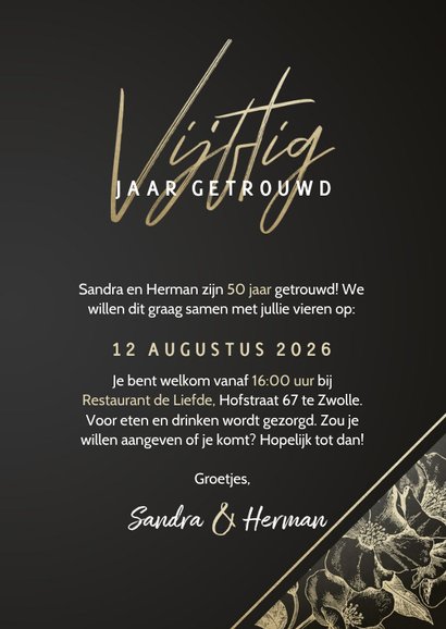 Jubileum gouden bloemen 50 jaar foto uitnodiging 3