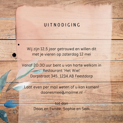 Jubileum kaart 12,5 jaar getrouwd uitnodiging- hout 3