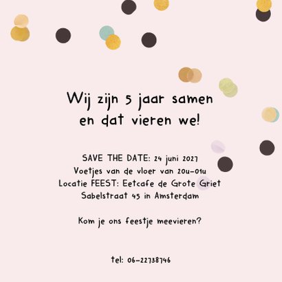 Jubileum kaart roze confetti met hart ballon 3