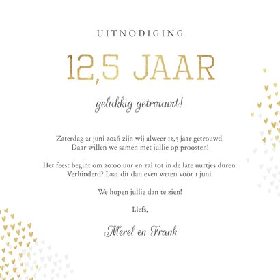 Jubileum uitnodiging 12,5 jaar goud hartjes stijlvol 3