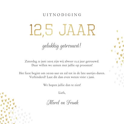 Jubileum uitnodiging 12,5 jaar goud hartjes stijlvol 3