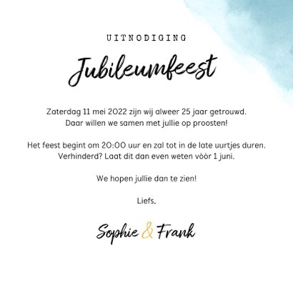 Jubileum uitnodiging 25 jaar getrouwd waterverf hartjes goud 3