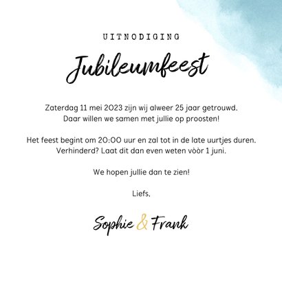 Jubileum uitnodiging 25 jaar getrouwd waterverf hartjes goud 3