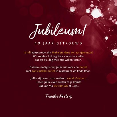 Jubileum uitnodiging 40 jaar robijn spetters goud foto 3