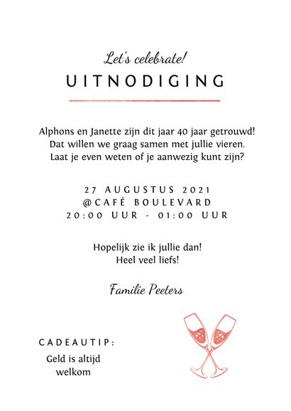 Jubileum uitnodiging 40 jaar stijlvol met rode verf en foto 3
