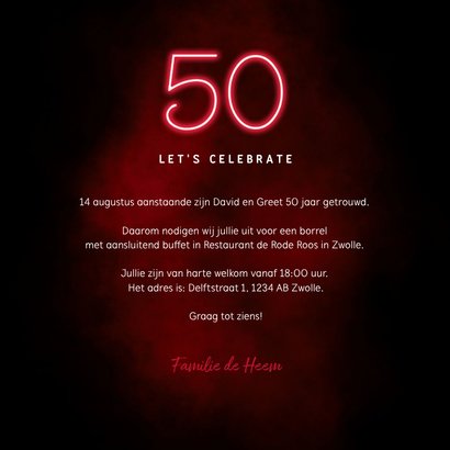 Jubileum uitnodiging 50 jaar bloemen en neon 3
