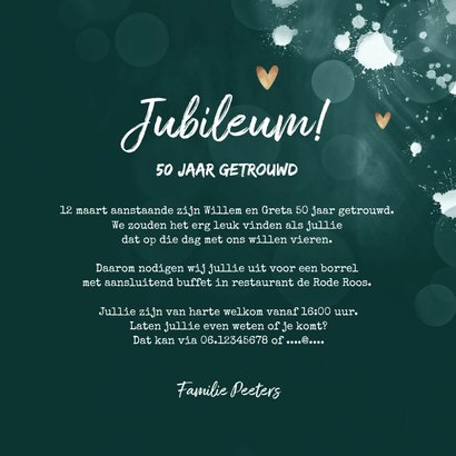 Jubileum uitnodiging 50 jaar spetters gouden hartjes 3