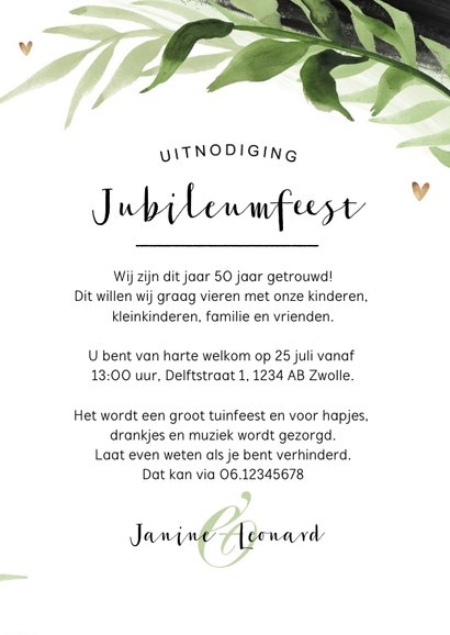 Jubileum uitnodiging botanisch zwart goud verf stijlvol 3