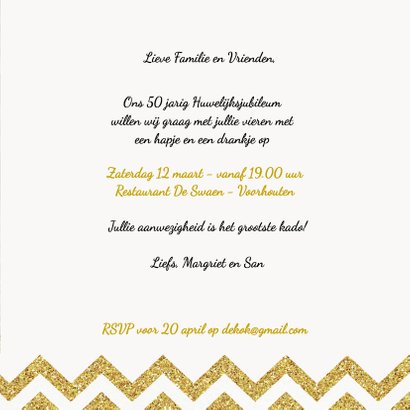 Jubileum uitnodiging chevron goud 3