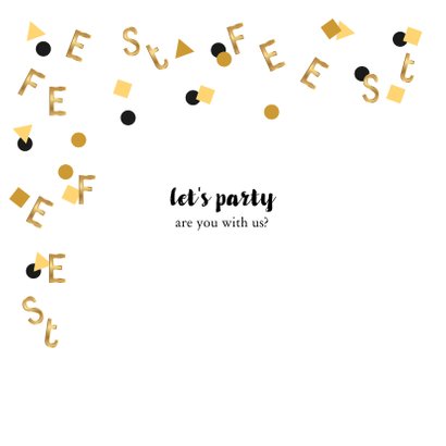 Jubileum uitnodiging confetti letters goud 2