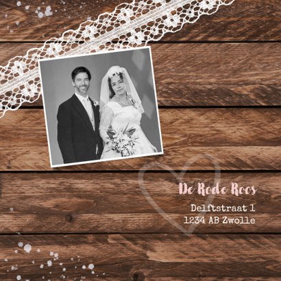 Jubileum uitnodiging hip hout vintage kant met foto's 2